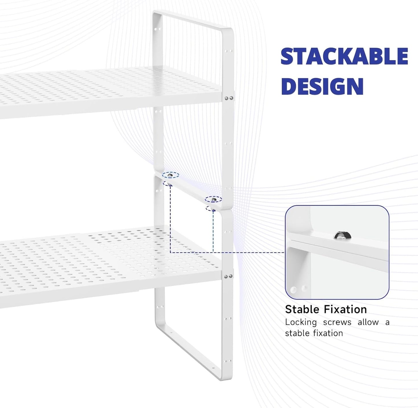 Expandable Kitchen Shelf Organizers, Kitchen Cabinet Organizer Stand Rack Organization for Countertop Cupborad Pantry, White 3 Pack