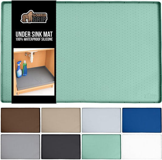 GORILLA GRIP Waterproof Silicone Under Sink Mat with Raised Lip for Kitchen and Bathroom, Cabinet Shelf Liner Stay in Place Mats Dishwasher Safe Drawer Liner, Organizer Tray, 15 x 22 in, Mint