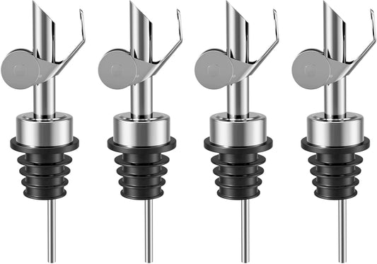 Olive Oil Dispenser Spout, Weighted Liquor Pour Spout, Syrup Dispenser Spout, Stainless Steel Automatic Pour Spouts for Liquor Bottles, Oil Bottles, Vinegar, Syrup and Alcohol 4 Pack Sliver