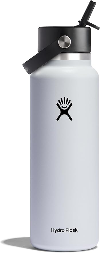 Hydro Flask Water Bottle - Insulated Stainless Steel - Wide Straw Lid, Non Spill, Leakproof in 40 Oz White