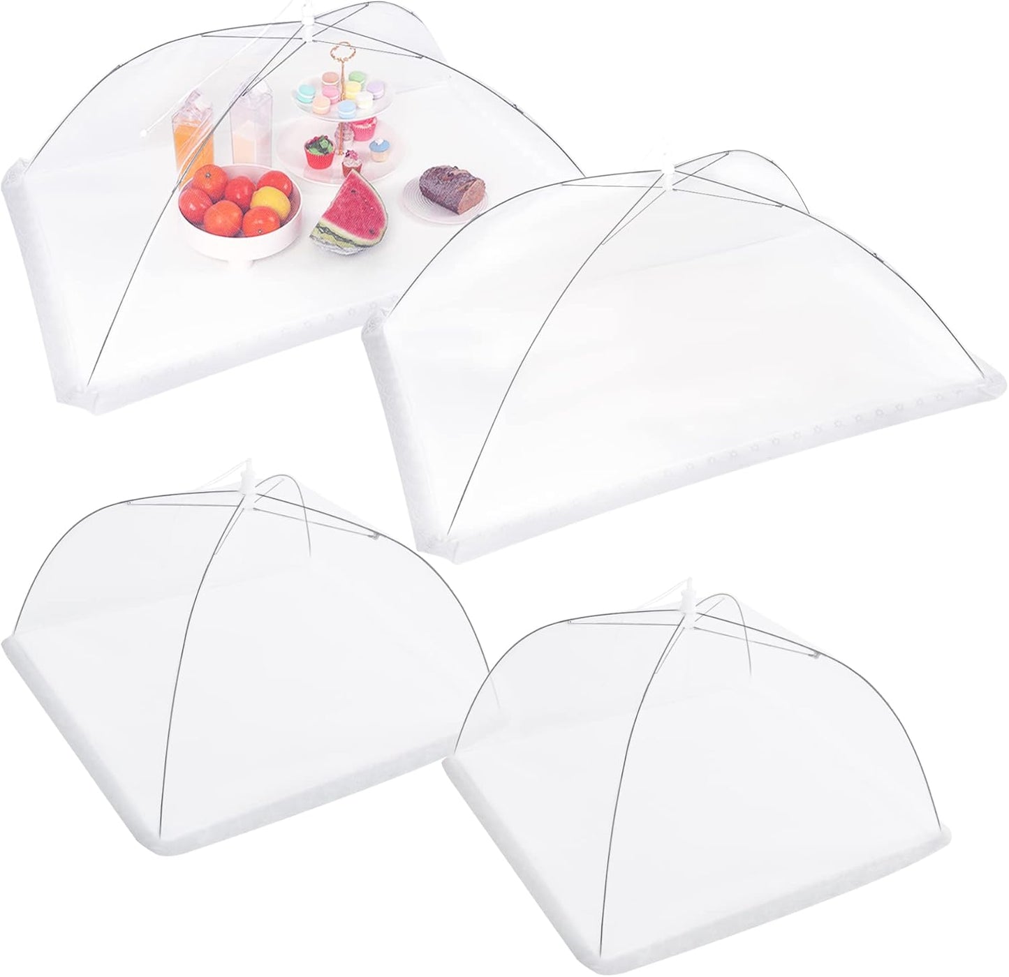 JULBEAR 4 Pcs Large and Tall Mesh Food Cover Tent Umbrella Food Screen Covers for Outside Pop-up Mesh Reusable Food Nets for Parties Picnics Outdoor BBQs Collapsible (2 Pcs 32"x24", 2 Pcs 17"x17")