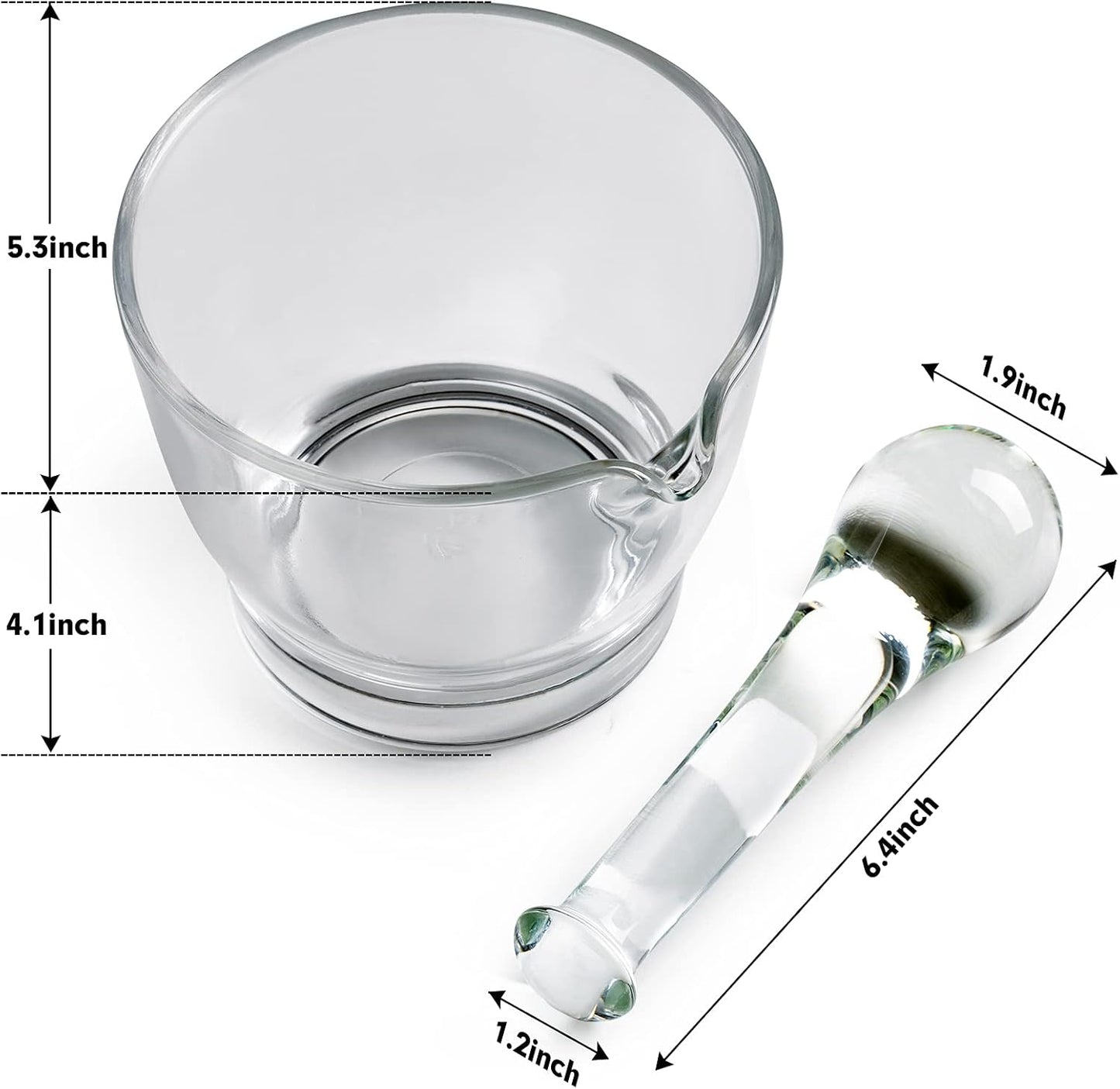 16oz Glass Mortar and Pestle Bowl, Medicine Grinder and Mixer for Pharmacy or Science Lab