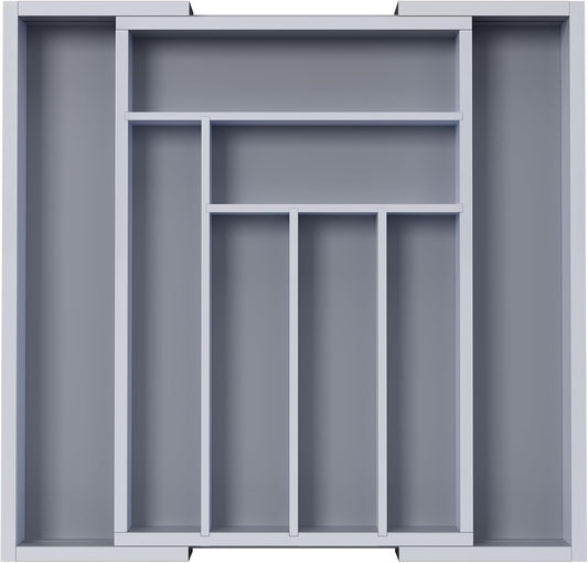 Pipishell Bamboo Expandable Drawer Organizer for Utensils Holder, Adjustable Cutlery Tray, Wood Drawer Dividers Organizer for Silverware, Flatware, Knives in Kitchen, Bedroom, Living Room(M-Grey)