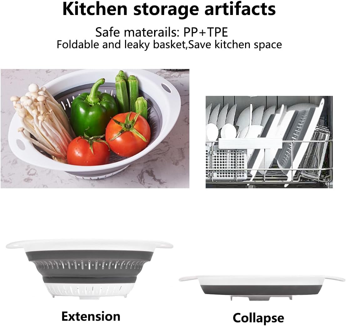 Collapsible Colander and Strainer,Silicone Strainer Colanders & Food Strainers,for Vegetable and Fruit, Kitchen Essentials (2, Blue, 1.3L+2.5L)