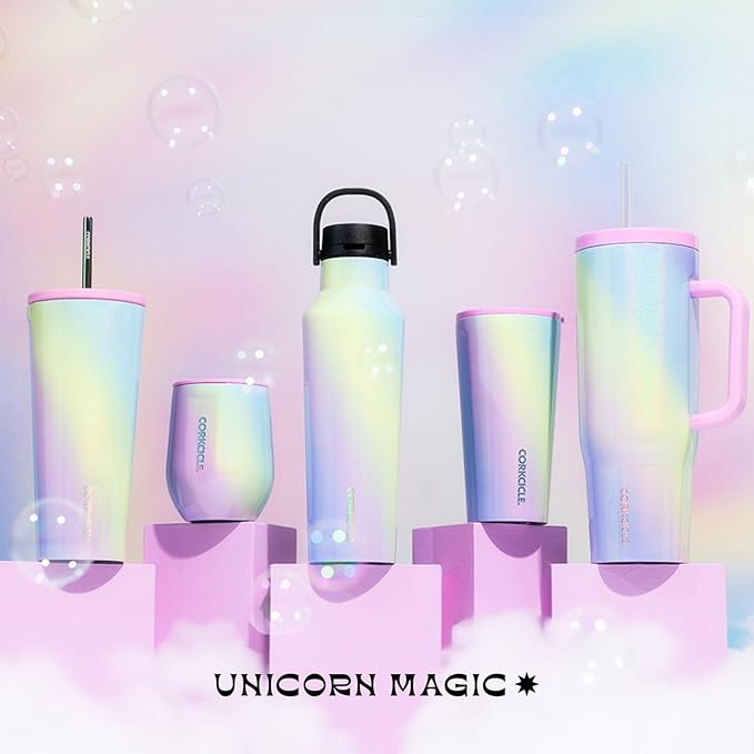 Corkcicle Sport Canteen - Keeps Drinks Cold 25 Hours - Stainless Steel Water Bottle - Triple-Insulated - Spill-Proof - Summer Drinkware Gift - Keeps Drinks Ice Cold - 20 oz - Rainbow Unicorn