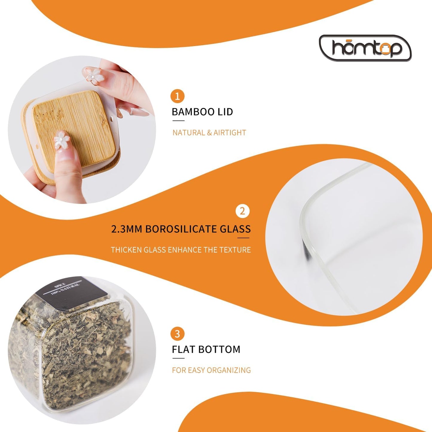 12Pcs 9oz Spice Jars Glass Container with 275 Labels, Airtight Seasoning Empty Organizer with Bamboo Lid Set for Food Storage, Salt, Sugar