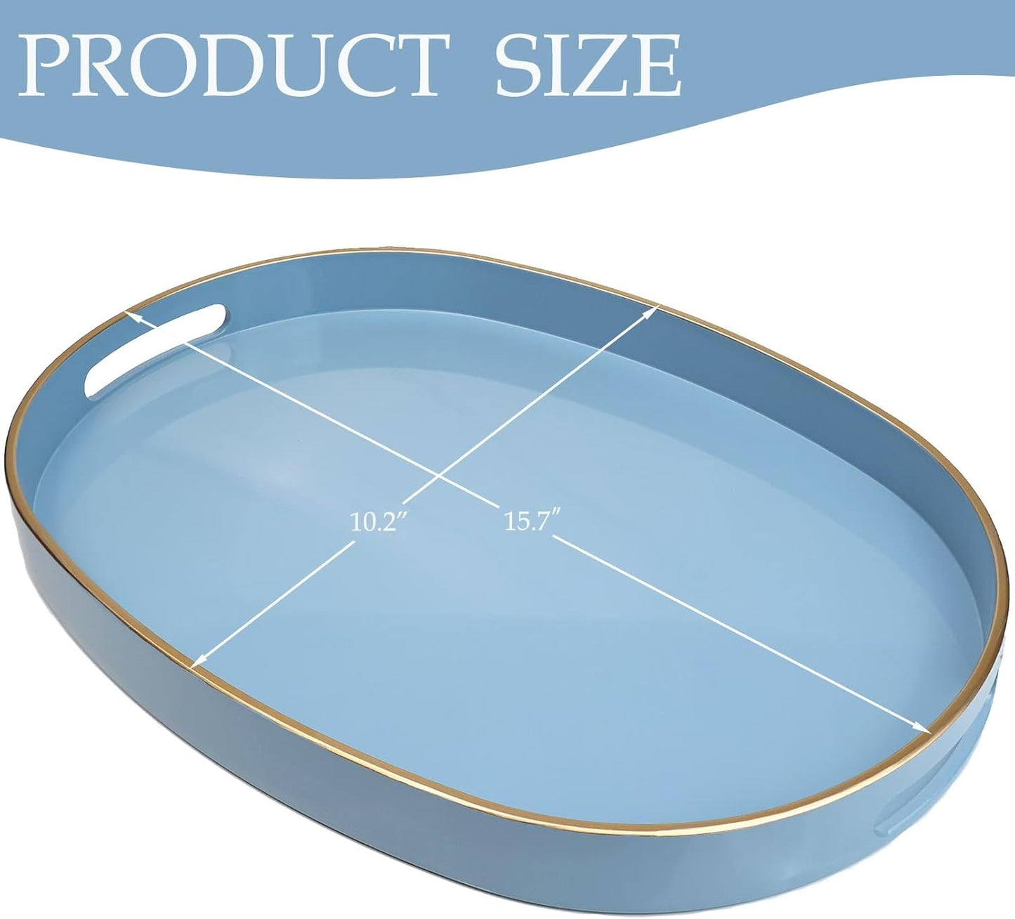 Spsyrine Blue Plastic Serving Tray for Ottoman, Coffee Table, Oval Decorative Tray for Entertaining, Outdoor, Living Room, Home Decor