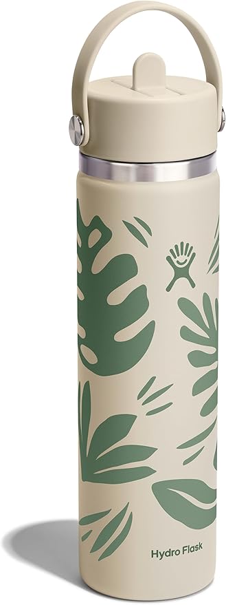 Hydro Flask Water Bottle - Insulated Stainless Steel - Wide Mouth Flex Straw Lid, Non Spill, Leakproof and Refillable in 24 Oz Botanical Bliss Coconut