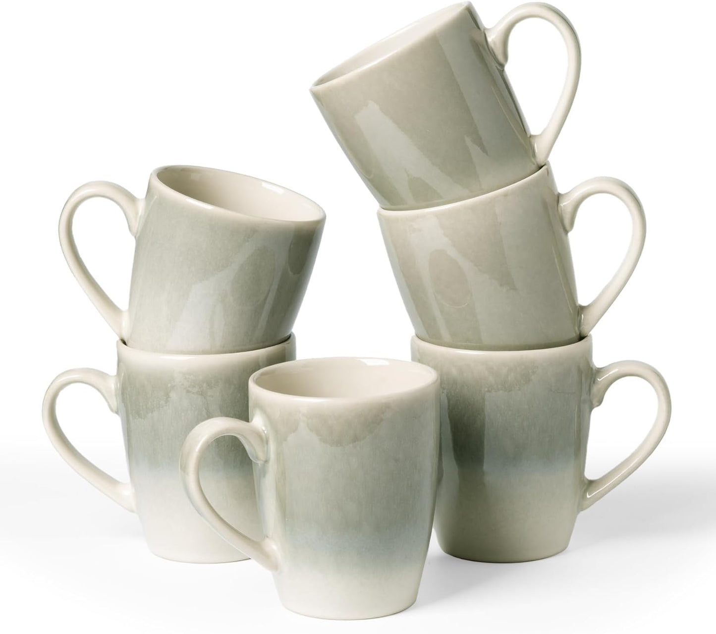 famiware Coffee Mugs Set, 13 oz Mug Set of 6, Stoneware Cups for Latte, Hot Tea, Mocha, Cocoa, Cappuccino, Microwave and Dishwasher Safe, Glacier Series, Sage Green