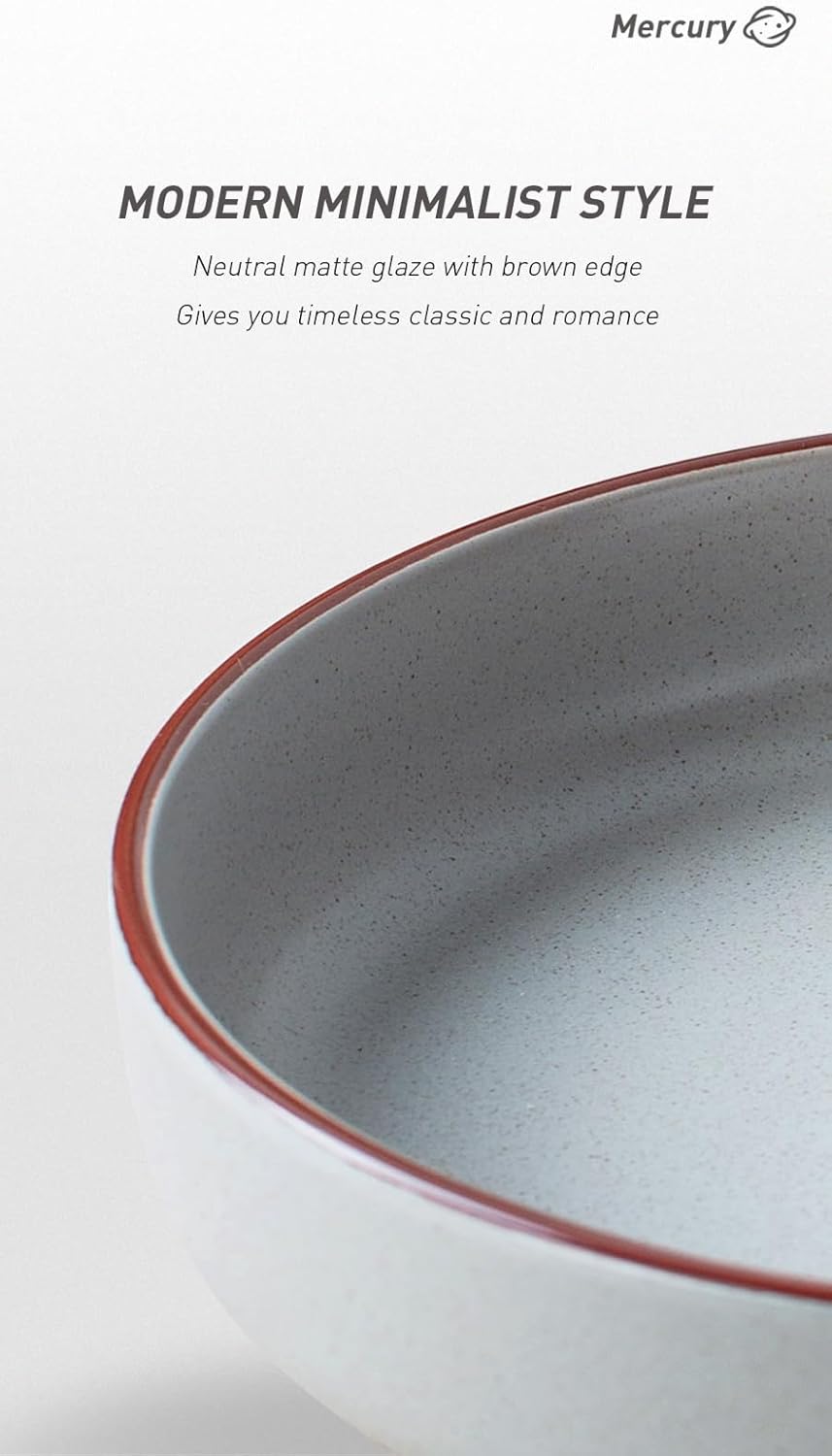 famiware Mercury Pasta Bowls Set of 4, 33 oz Large Salad Bowls, Ceramic Pasta Plates Bowls, Serving Bowls for Kitchen, Microwave & Dishwasher Safe, Light Gray