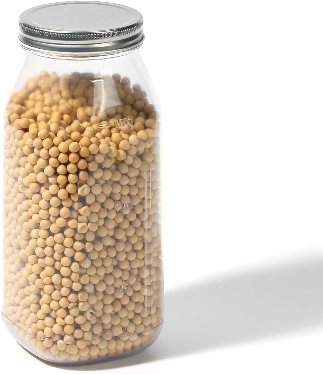 novelinks 64 oz Large Plastic Jars with Metal Lids - 4 Pack BPA-Free Clear Storage Containers for Pantry, Pickles, Sauces, Flour, Snacks - Leak-Proof Airtight Food Grade Jars for Kitchen (Silver)