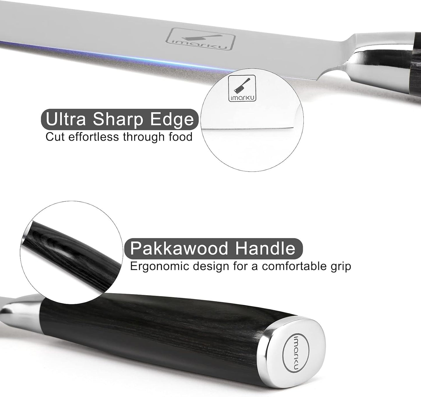 imarku Chef Knife - Pro Kitchen Knife 8 Inch Chef's Knives Japanese SUS440A Stainless Steel Sharp Paring Knife with Ergonomic Handle, Black Handle, Gifts for men and Women