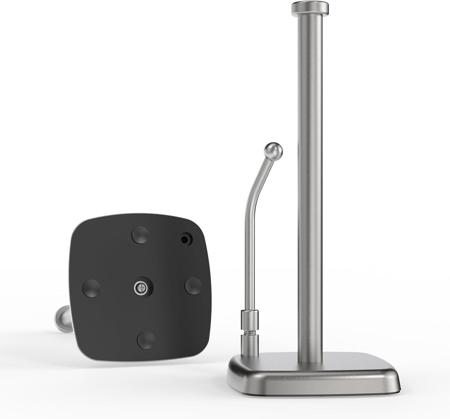 Paper Towel Holder Countertop, Paper Towel Dispenser Standing Weighted Base Non-Slip, Spring Arm Fit Most Size Paper Roll, Stainless Steel Paper Towel for Home Kitchen Tabletop, Sliver