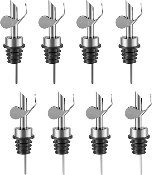 Olive Oil Dispenser Spout, Weighted Liquor Pour Spout, Syrup Dispenser Spout, Stainless Steel Automatic Pour Spouts for Liquor Bottles, Oil Bottles, Vinegar, Syrup and Alcohol 8 Pack Sliver