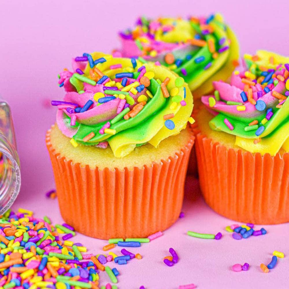 Neon Sprinkles for Baking Cupcakes - Neon Confetti Sprinkles for Cake, Cookie, Cupcake Decorating, and Toppings - Neon Cake Decorations in Pink, Yellow, Purple, Blue Jimmies and Confetti Sprinkles
