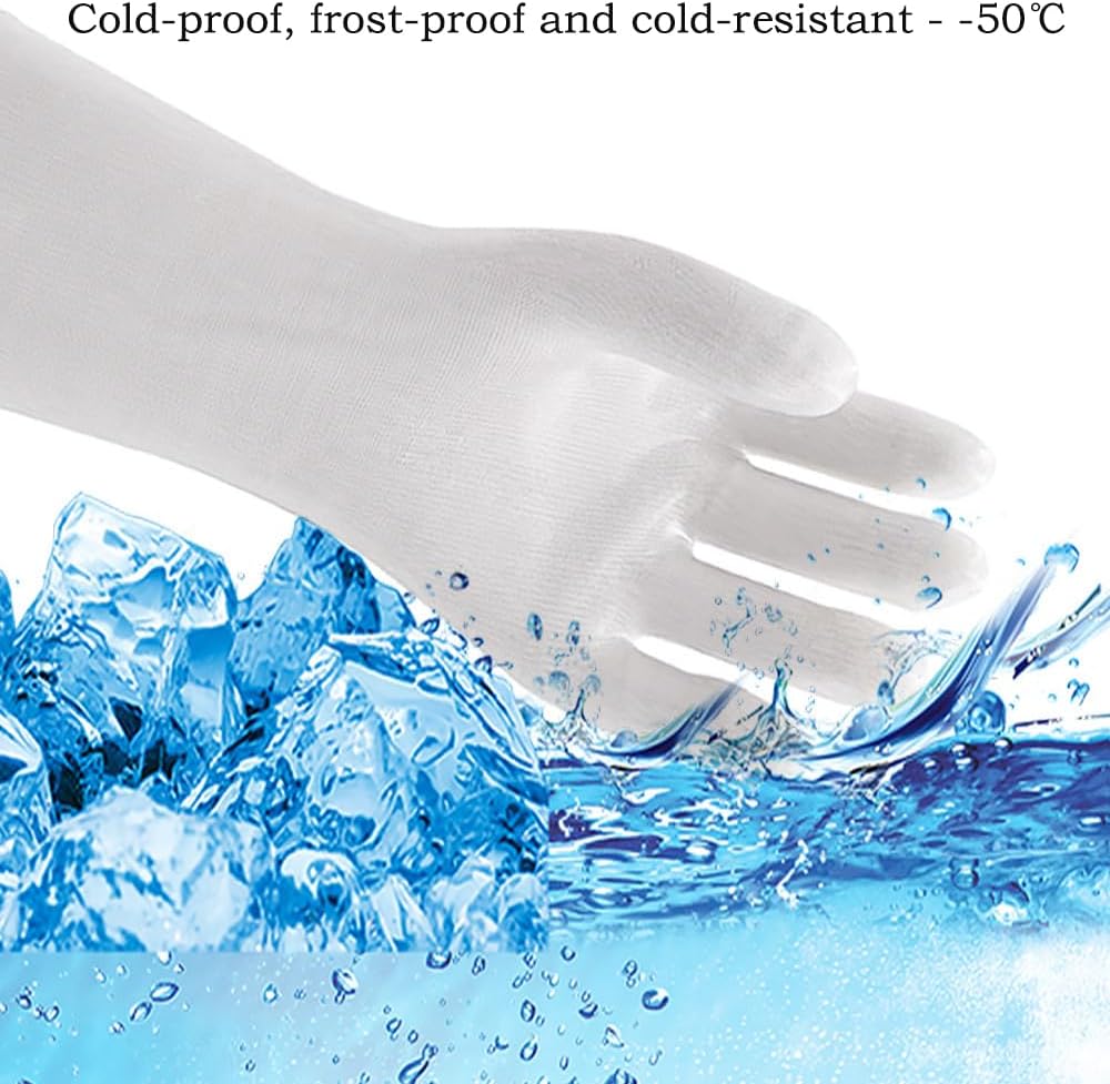 Silicone BBQ Gloves, Oven Gloves with Fingers 932°F Heat Resistant, Kitchen Waterproof Hot Proof Glove for Fryer, Smoker, Baking, Cooking (White, XL)