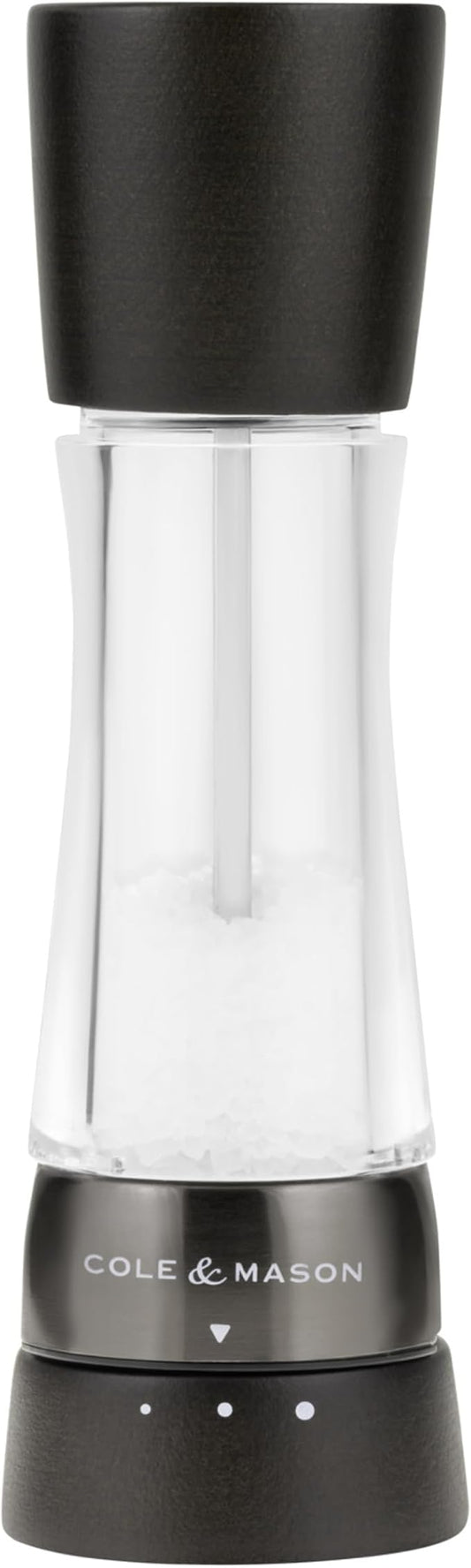 Cole & Mason Derwent Salt Mill - Gourmet Precision Salt Grinder - Refillable Seasoning and Spice Tools - Adjustable Seat, Himalayan and Kosher Salt Grinder Settings - Dark Wood