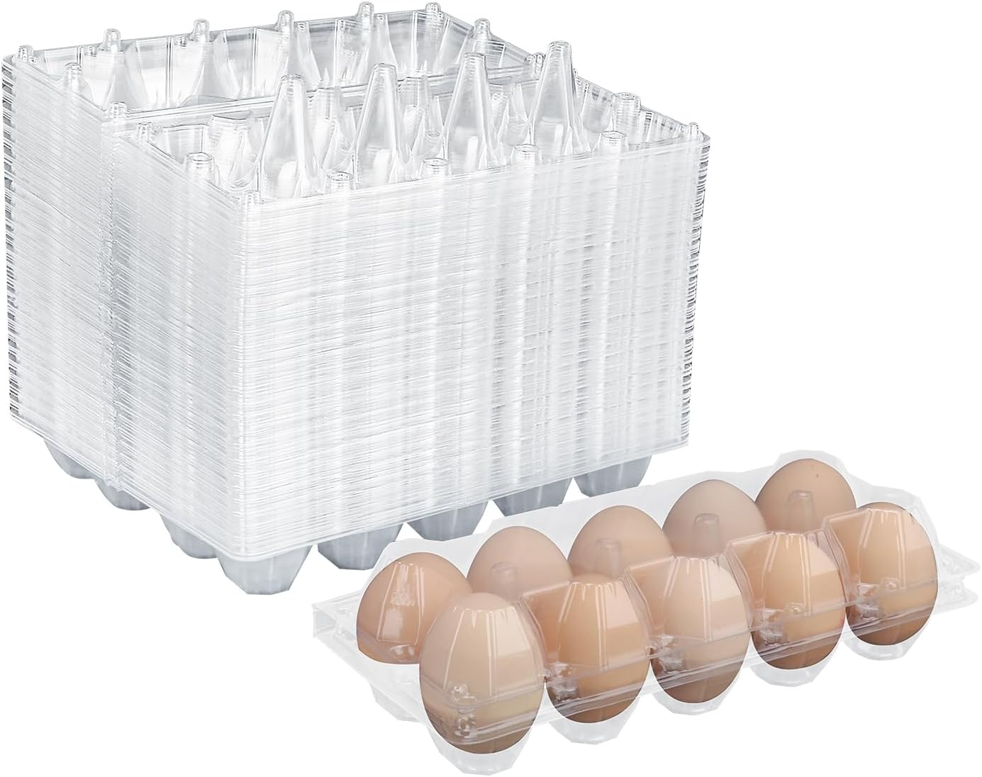 98 Pack Bulk Egg Cartons, Clear Plastic Chicken Egg Holders, Egg Tray Carton Holder for Home & Kitchen, Farm & Market Use, An Eco-Friendly Egg Storage Solution, 10 Grids(Medium Size)