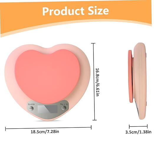 Food Scale, Cooking Scale, Large LCD Heart Shaped Food Weighs from 0.05oz Up to 11lb Battery Powered/Rechargeable for, Baking, Cooking