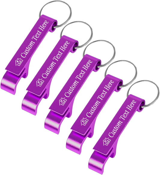 5PCS Personalized Bottle Opener Keychain Bulk Custom Beer Bottle Opener with Logo Text Engraved Wedding Bottle Opener Favors Customized Gifts for Guests Baby Shower Birthday Party-Purple