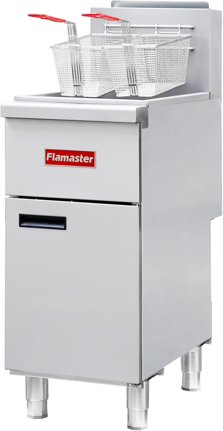 Commercial Open Pot Fryer with 2 Baskets, 100000 BTU 40-50 Lbs Oil Capacity Liquefied Gas Fryer (Propane), Only Commercial Use Deep Fryer for Restaurants, Food Trucks-Floor Standing