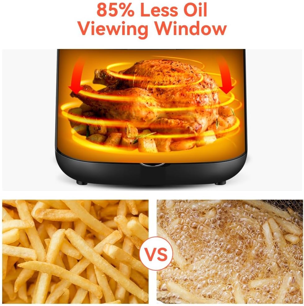 ASZ 5qt Air Fryer Compact Knob Black for dorm office - 4.7L Airfryer with Window 1400W Visual Basket - Non-Stick Pan, Manuel Control Max 60s Timer & 400℉ Kitchen Airfry Countertop Gift