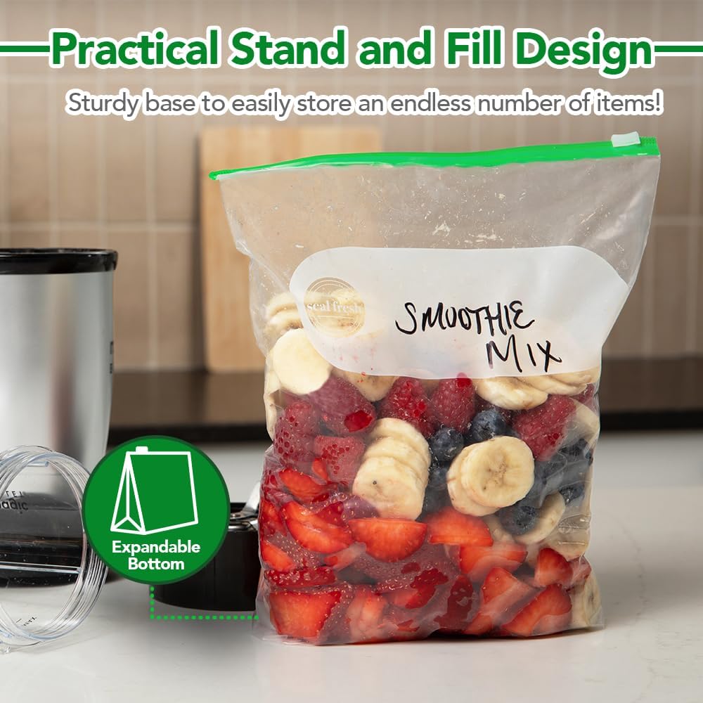 Gallon Slider Storage Bags 100 Pack — Reusable Freezer Bags with Expandable Bottom, BPA Free, Microwave Safe, Clear Gallon Food Storage Bags