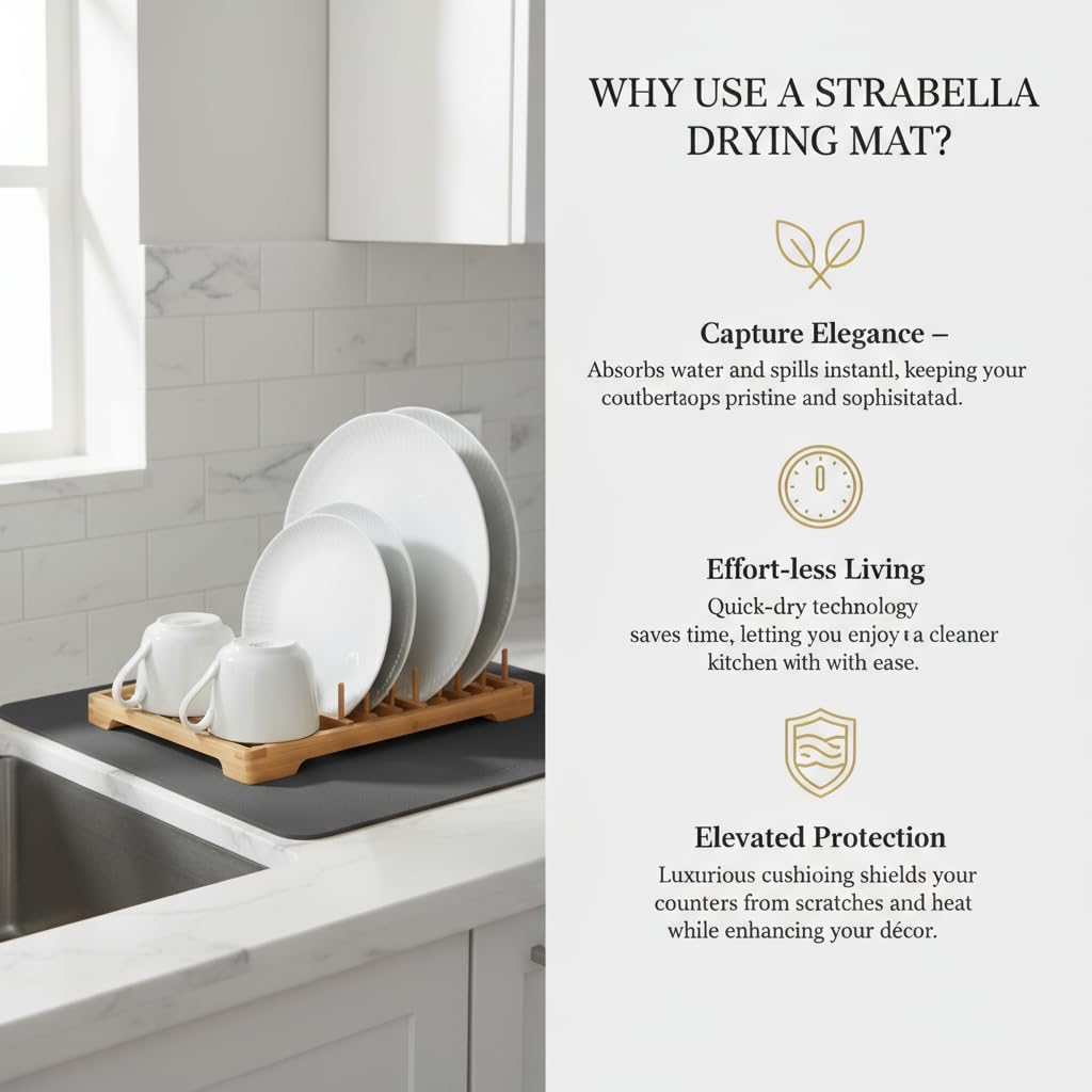 Dish Drying Mat Super Absorbent – 24" x 16" Coffee Mat for Countertops – Non-Slip Drying Mat for Kitchen Counter – Easy to Clean Water Absorbent Mat – Large Dish Drying Mats (Dark Gray)