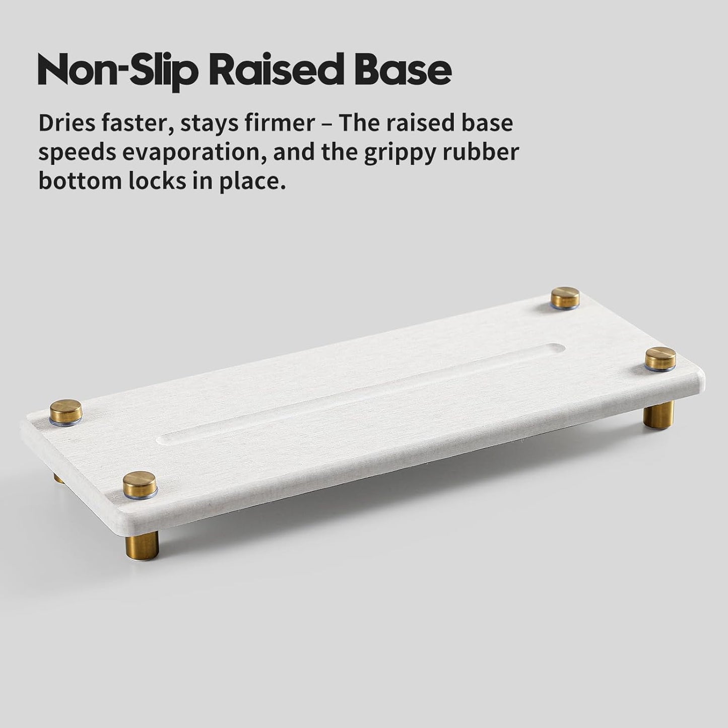 Water Absorbing Stone Sink Caddy Kitchen Sink Organizer Tray, Diatomite Bathroom Counter Tray, Gold Faucet Drying Mat Coaster Soap Dish Rack Riser Dispenser Sponge Holder, Beige 10" x 4"