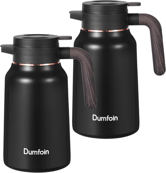 Carafes for Hot Liquids 51 oz - 12 Hour Stainless Steel Thermal Coffee Carafe-Insulated Coffee Carafes For Keeping Hot/Cold Coffee, Tea, Water, 1.5 Liter Beverage Dispenser(2 Black)