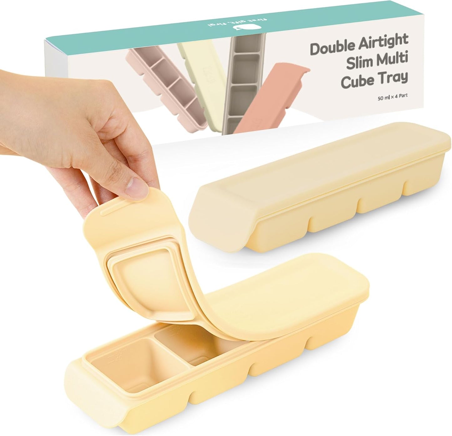 Silicone Freezer Trays with Lid,1.7oz 4 Section - Leak Proof Silicone Freezer molds for Homemade Baby Food Breastmilk, Purees, Vegetables, Baby Food Jars Ice Tray with Lid BPA Free Mix Beige