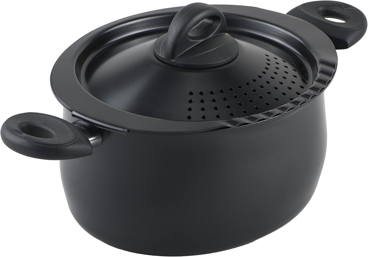 Bialetti 5.5-Quart Nonstick Aluminum Pasta Pot with Strainer Lid and Handles, PFOA-Free Nonstick Oval Cooking Pot and Lid, Black