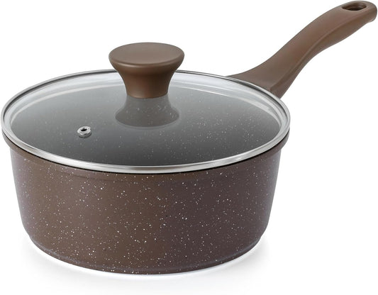 SENSARTE Saucepan Nonstick with Lid 2.5 Quarts Granite Coating Sauce Pot Medium Kitchen Cooking Pot, Induction Comptable, Free of Intentionally Added PFOA