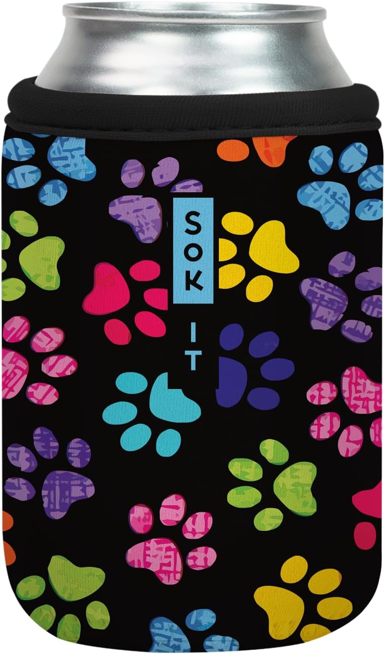 Sok It CanSok Sleeve for Beer & Soda Insulated Neoprene Cover (Pawsitive Vibes, 12oz Can Sleeve)