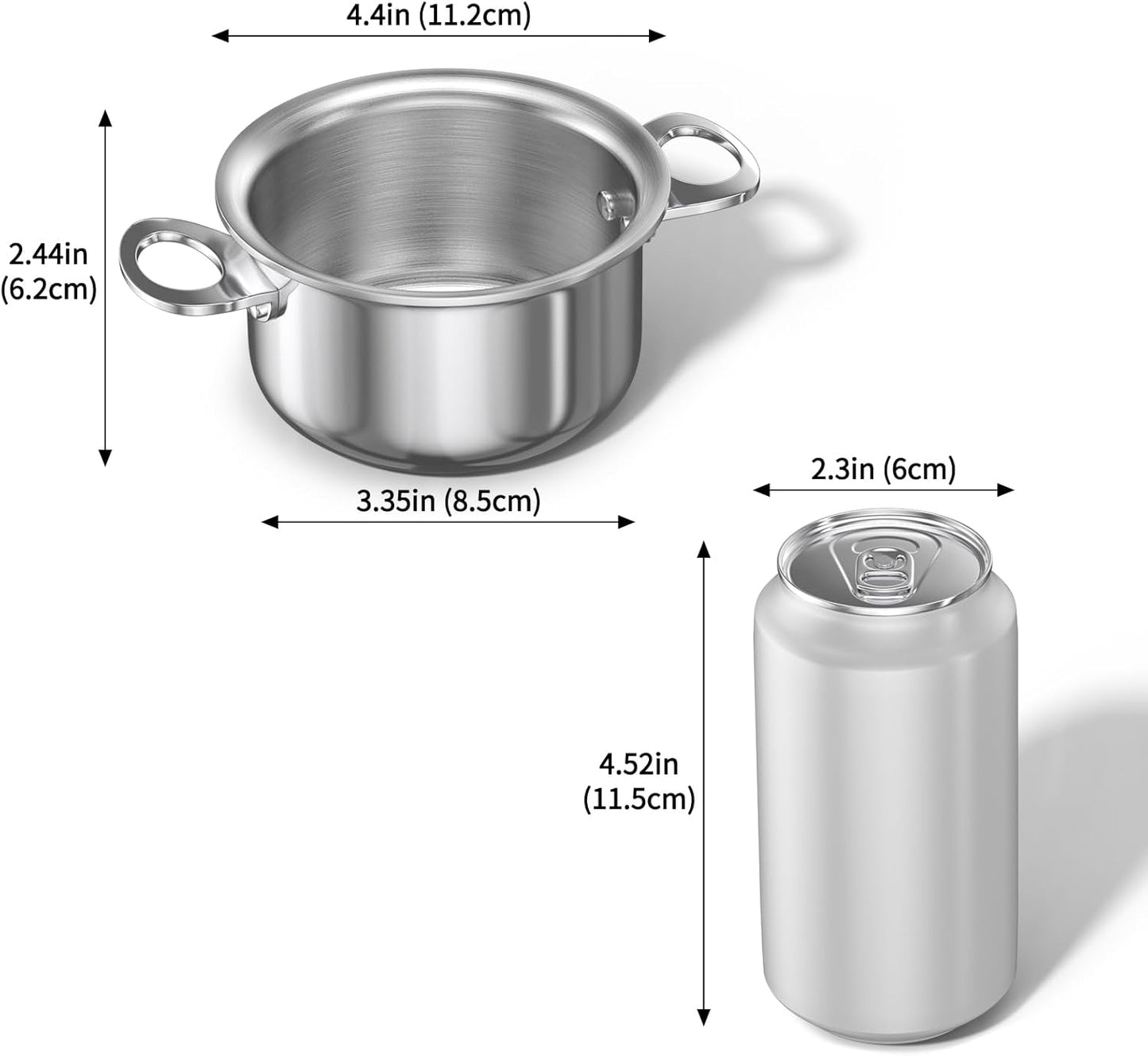 Macevia Mini Sauce Pan with Lid,Stainless Steel Butter Warmer Small Pot, For All Stoves Multipurpose Use for Home Kitchen or Restaurant (13.5oz/400ml) - Silver