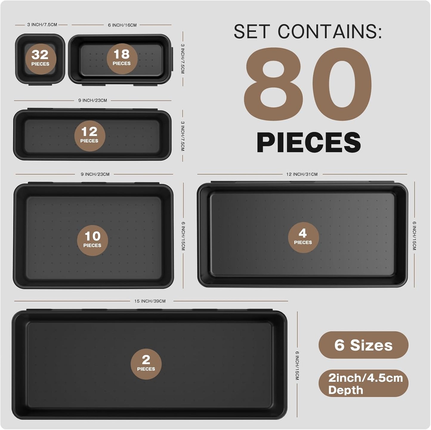 A-LuGei【4008 cu in Tool Box Organizer,【Upgraded to 6 Size】 Black Garage Organization and Storage Tray Divider Set, Desk Drawer Organizer, Toolbox for Tool Chest Cart WorkBench Small Parts Widget