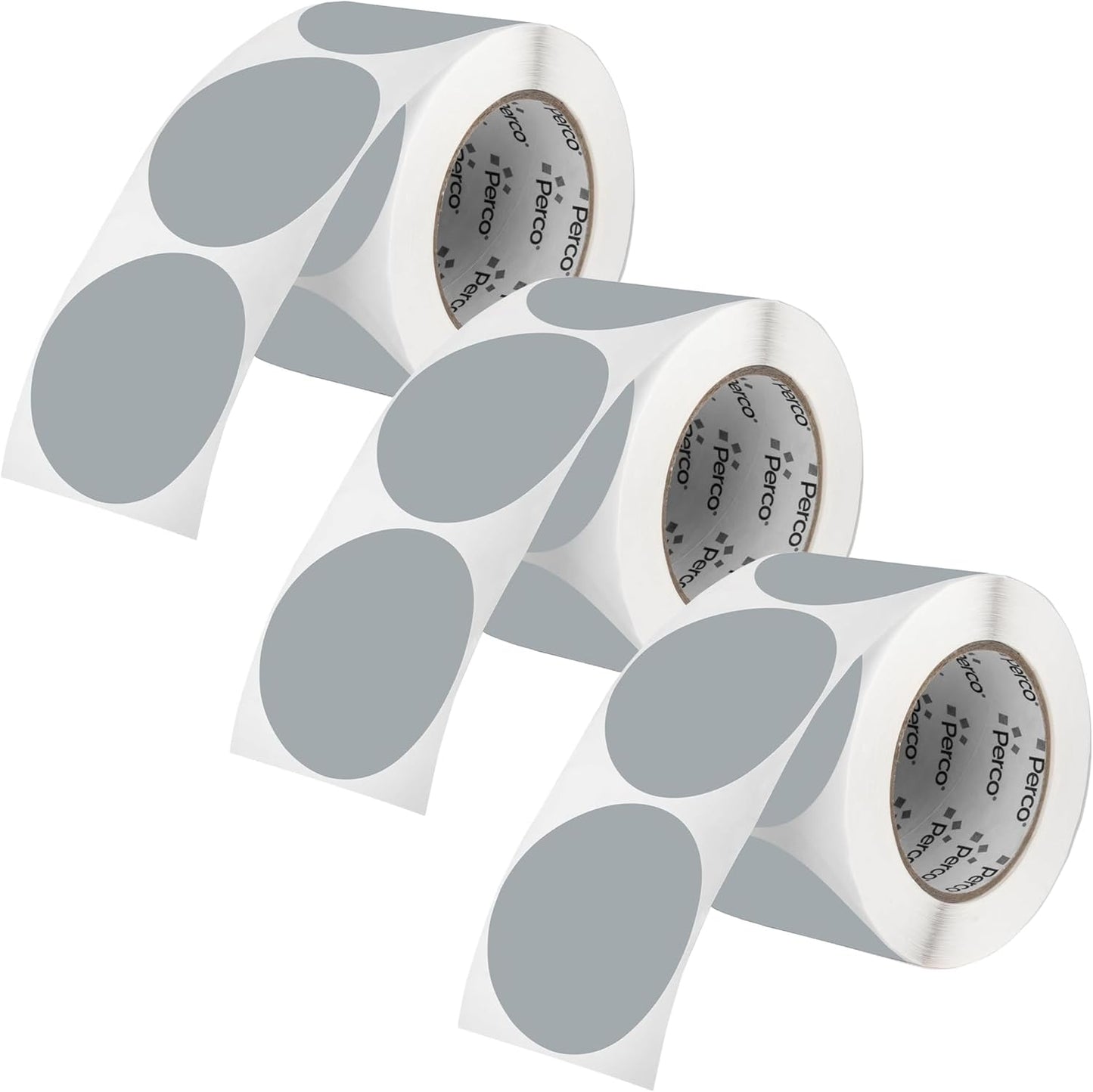 Perco Grey 3-Inch Round Circle Dot Sticker Labels - Multi-Roll Pack (3 Rolls, 500 Labels Each) - Permanent Adhesive, Vibrant Colors, Strong Hold - Perforated for Easy Use - Made in USA