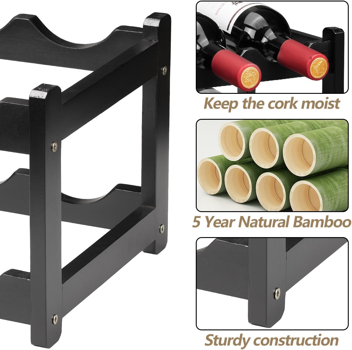 Wine Rack 8 Bottle 2-Tier Eco-Friendly Bamboo Wine Storage Easy-Assembly Space-Saving for Wine Lovers,Kitchen Wine Organizer for Countertop,Pantry, Home,Room Decor,Bar