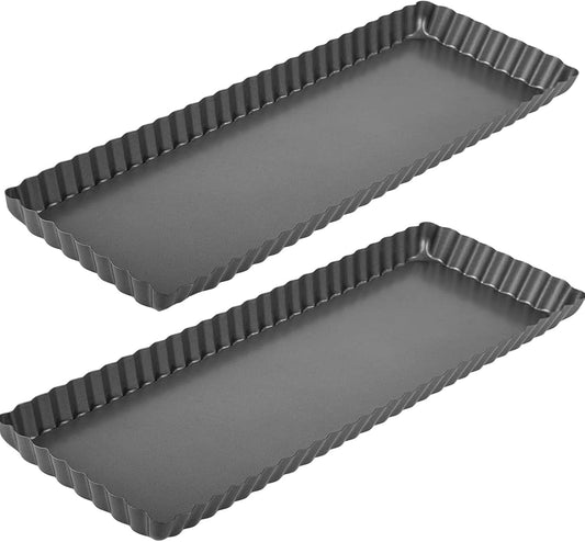 RINCH-PAN Rectangular Tart Pan, 2 PCS 14 Inch Long Pan Non-Stick Tart Pan With Removable Loose Bottom, Suitable For Pies, Biscuits, Cheesecakes, Desserts And Bread.