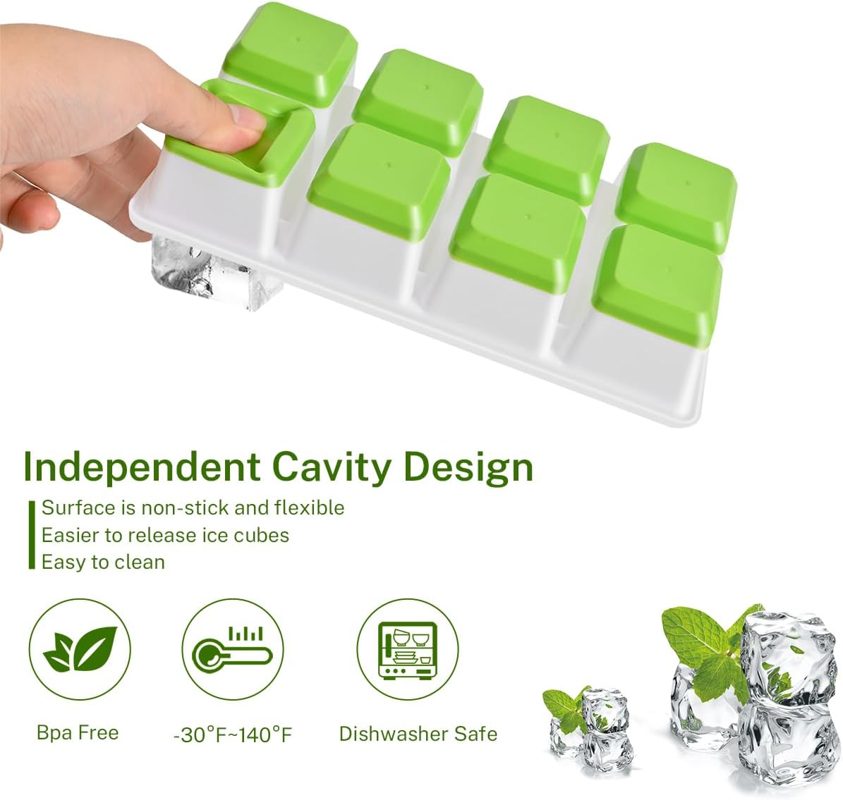 Ice Cube Tray with Lid, Alinana 3-Pack Upgraded Large Silicone Ice Cube Tray with BPA-Free Removable Lids, Easy Release Ice Mold for Cocktails, Whiskey, Juice (Green)