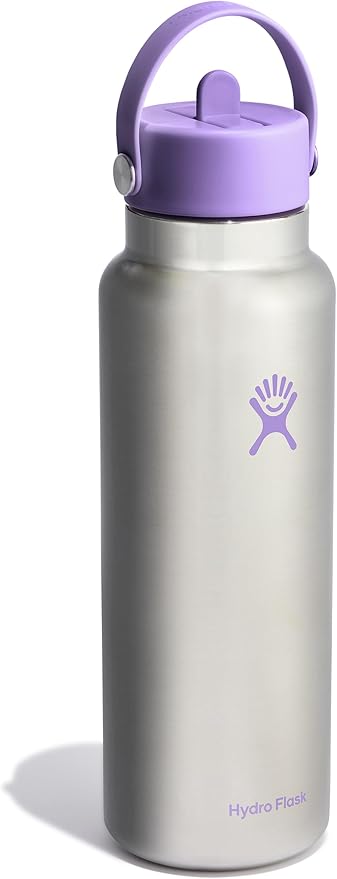 Hydro Flask Water Bottle - Insulated Stainless Steel - Wide Mouth Flex Straw Lid, Non Spill, Leakproof and Refillable in 40 Oz Stainless Steel Violet