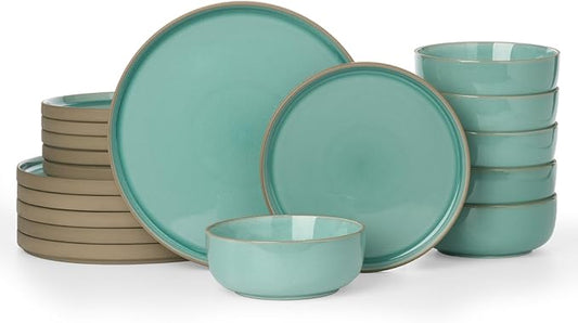 Famiware Nature Plates and Bowls Set, 18 Pieces Dinnerware Sets, Dishware Sets, Dishes Set for 6, Microwave and Dishwasher Safe, Verdure