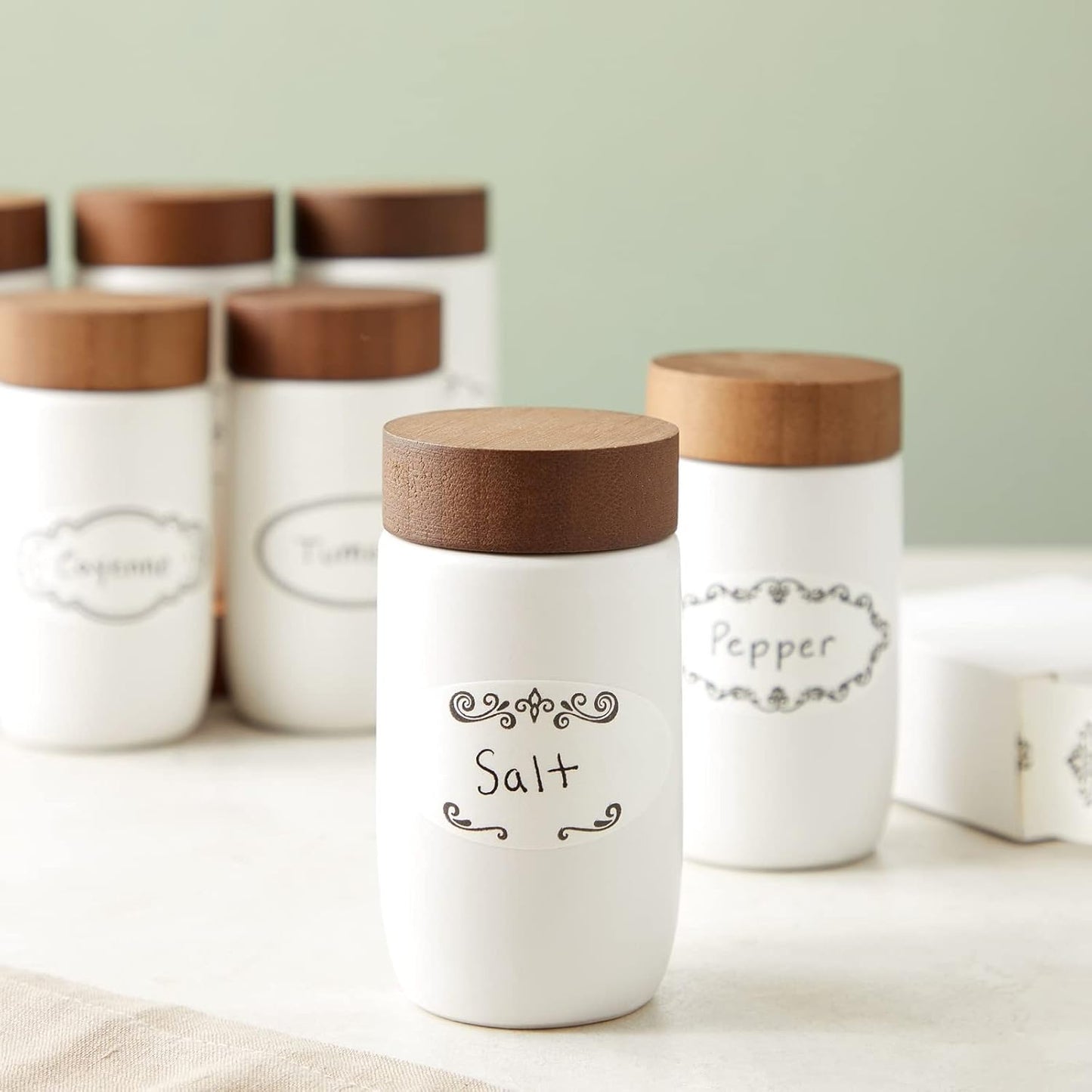 Juvale 300-Piece Dissolvable Labels for Food Storage Containers and Mason Jars - 8 Unique Sticker Designs for Kitchen, Pantry, and Canning Jars (1 x 2.25 Inches)