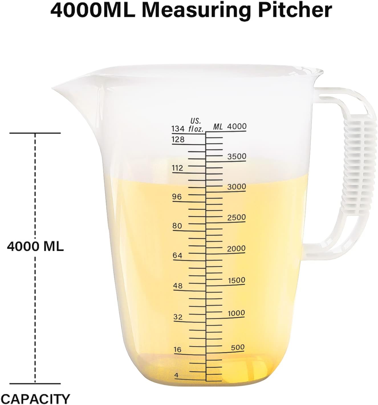 Luvan 1 Gallon Measuring Pitcher, Large Measuring Cup with Spout and Handle, 134oz Plastic measuring pitcher with Conversion Chart, 1 Gallon Measuring Container for Motor Oil, Chemicals, Pools, Lawns