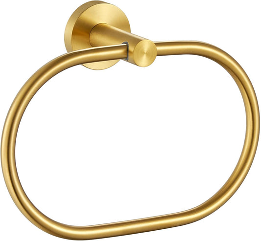 Suyar Brushed Gold Towel Ring, SUS 304 Stainless Steel Hand Towel Holder for Bathroom Wall Mount, Oval Shape