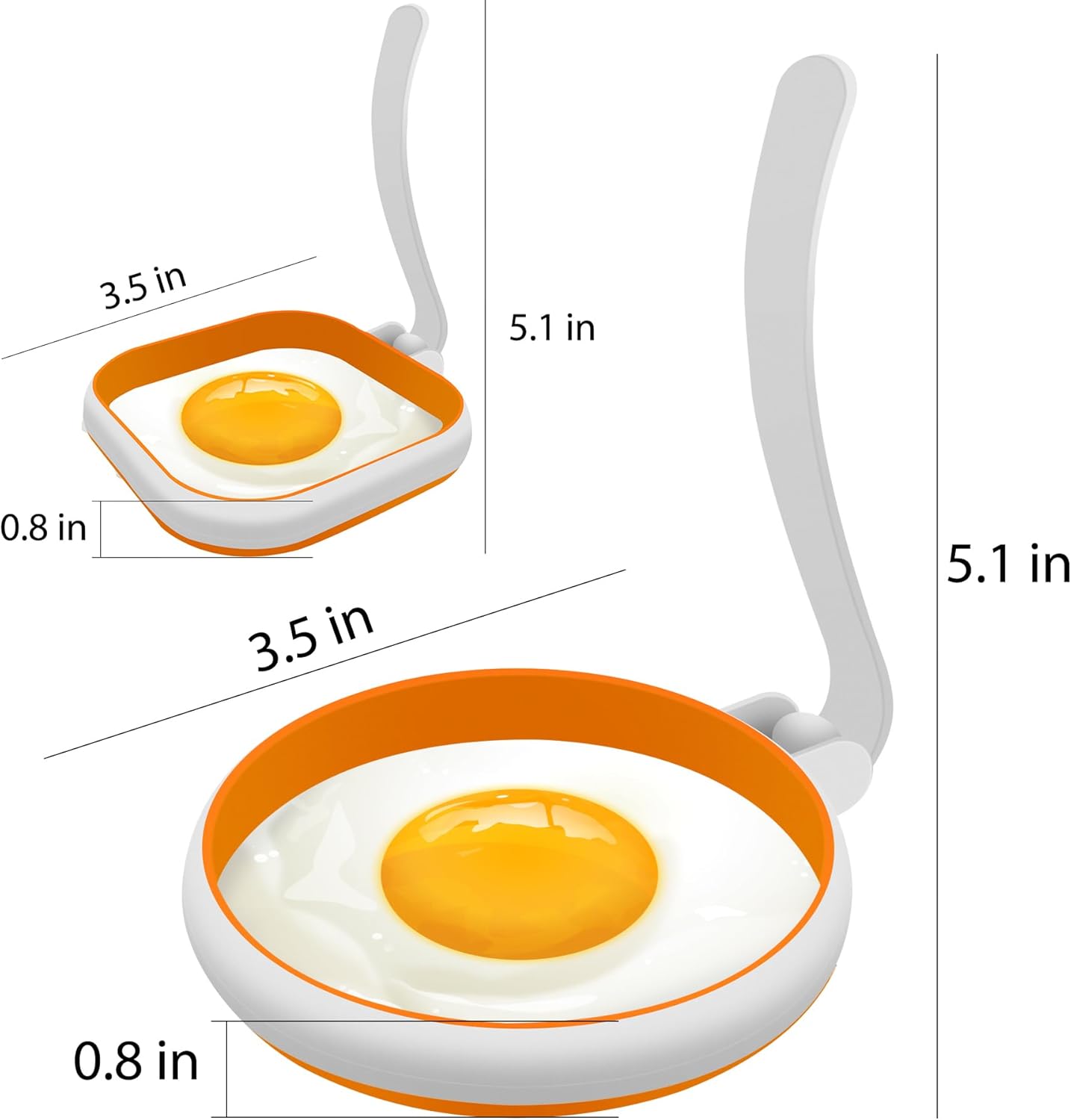 GOYLSER White Food Grade Silicone Egg Rings, 2 Pack Square Egg Rings + 2 Pack Round Egg Molds for Cooking, 4 Pack Fried Egg Shapes