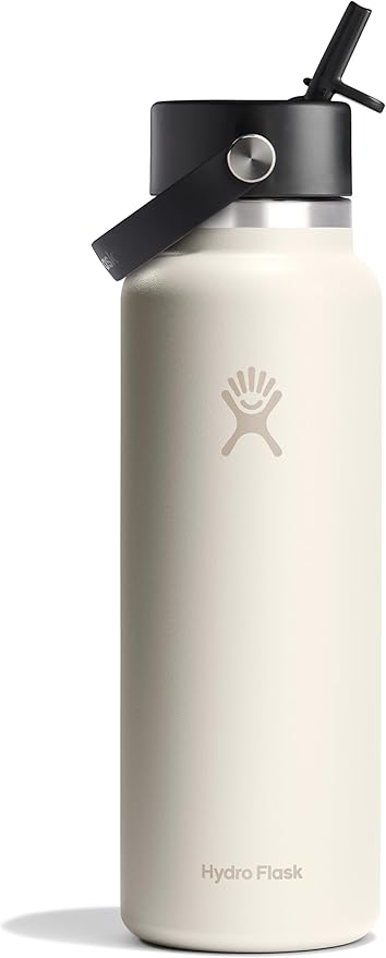 Hydro Flask Water Bottle - Insulated Stainless Steel - Wide Straw Lid, Non Spill, Leakproof in 40 Oz Ivory
