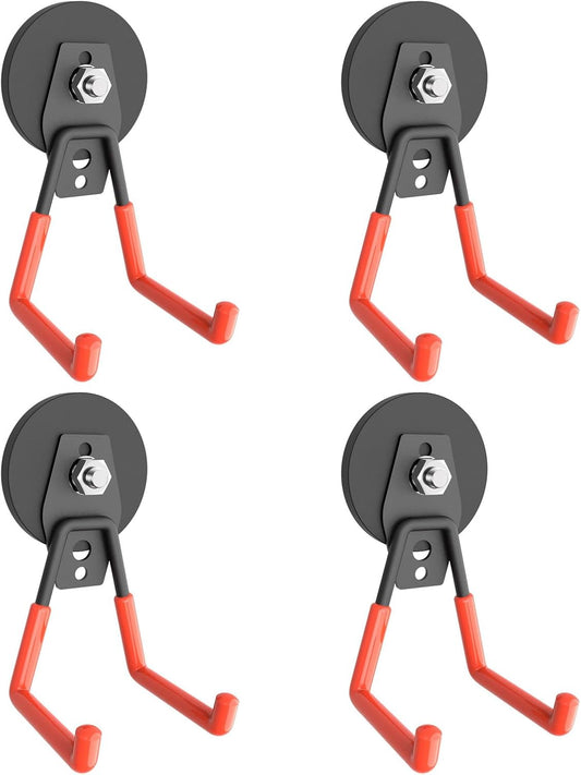 Heavy Duty Magnetic Garage Hook,4 Pack Strong Large Magnet Hooks for Power Drill,Garden Tools,Hose,Pegboard,Garage, Workshop,Magnetic Storage Hooks for Indoor Outdoor Hanging(Orange)