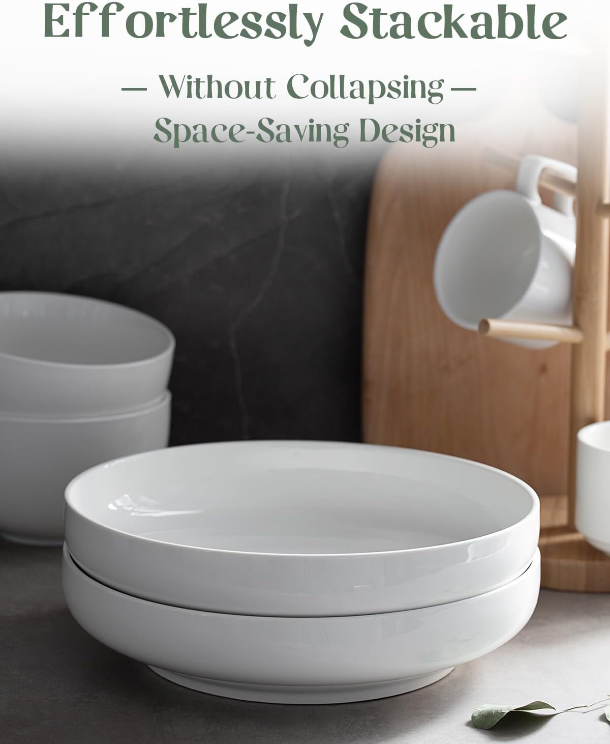 DOWAN Pasta Bowls, 65 oz Large Salad Bowls Set of 2, 10'' Serving Bowls for Wedding, Ceramic Shallow Bowl Plates, Serving Dishes for Entertaining, Microwave Dishwasher Safe