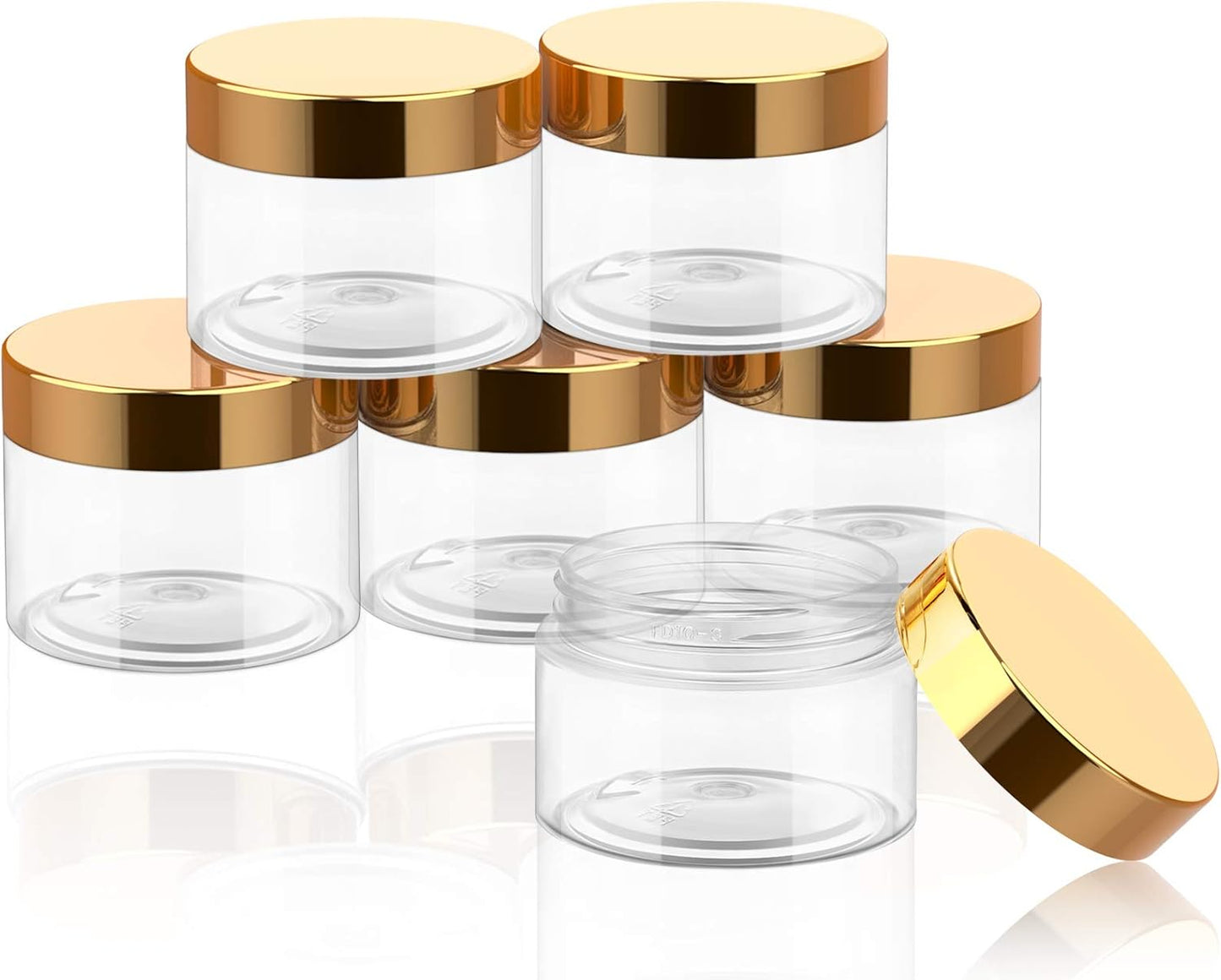 SATINIOR 6 Pack 6 oz Plastic Jars Containers with Lids Wide-mouth Refillable Leakproof Reusable Round Empty Jars for Travel Cosmetic Dry Food Spice Candy Cookie Home Kitchen Organizing(Gold)